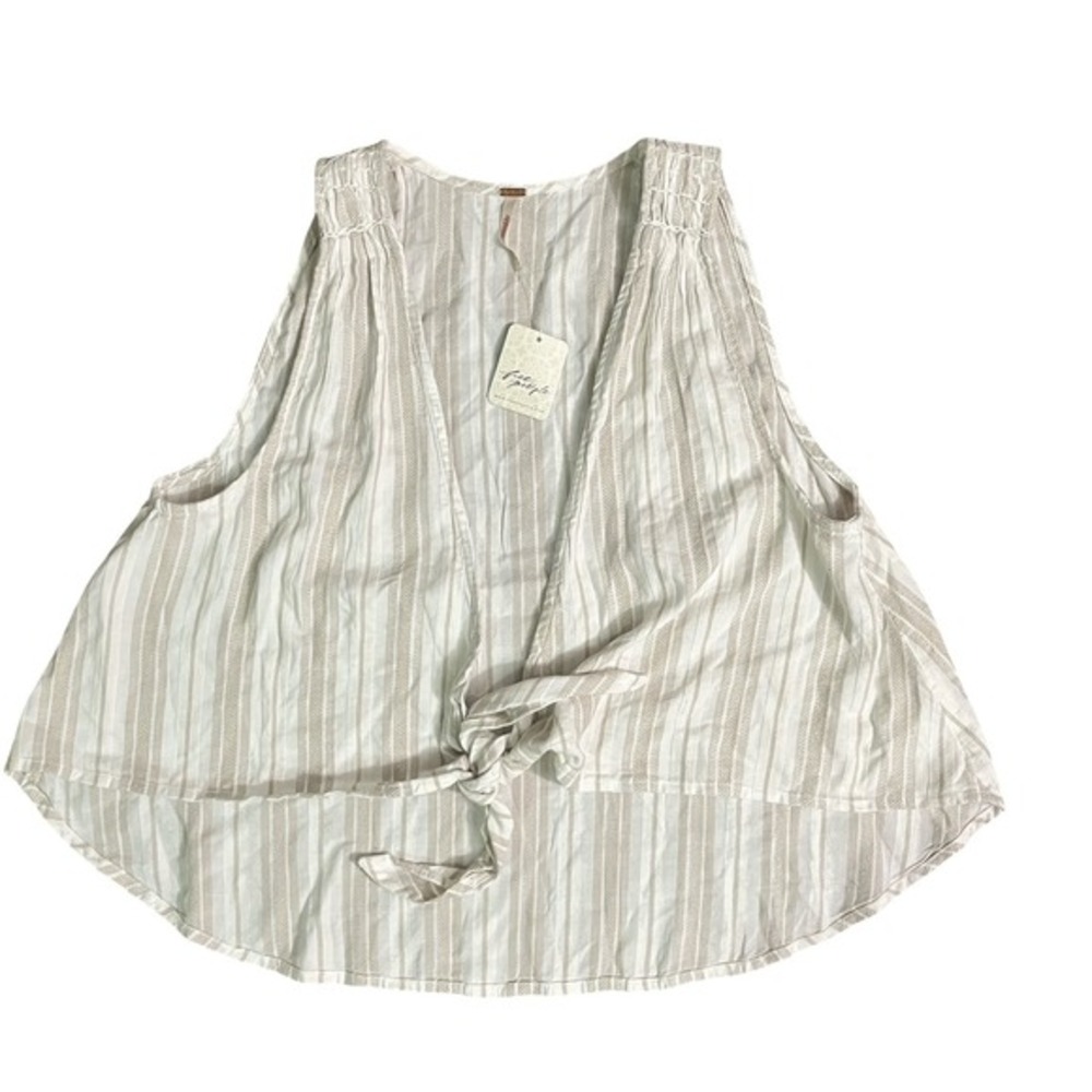 Free People XS Striped Tie Back Top Blouse Viscose Linen Blend‎